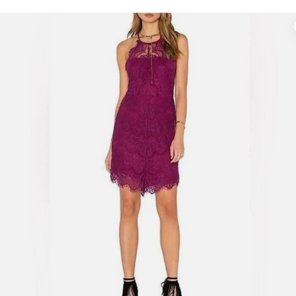 Free People Dhaloa Magenta Lace Mini Dress